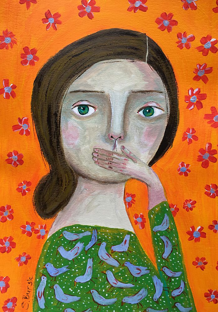 Quiet Woman Green Birds art print by Sharyn Bursic for $57.95 CAD