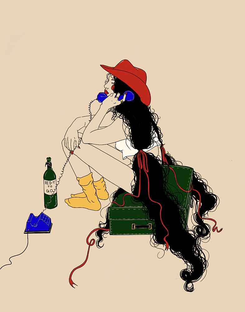 Red Hat Phone Call art print by Juliana Kokolari for $57.95 CAD