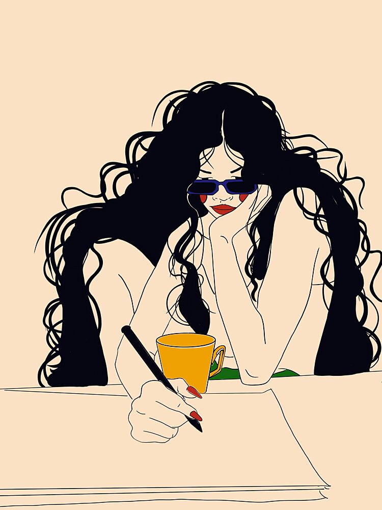 Pensive Woman Writing art print by Juliana Kokolari for $57.95 CAD