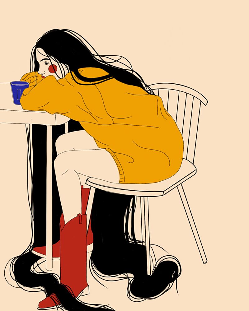 Pensive Woman Long Hair art print by Juliana Kokolari for $57.95 CAD