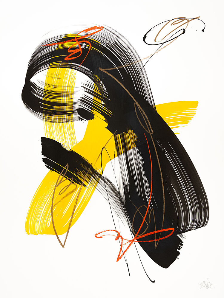 Abstract Yellow Black Swirl art print by Mette Rix for $57.95 CAD