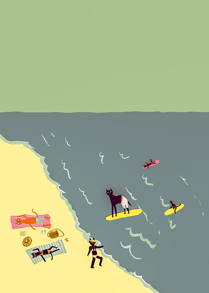 Surfing Cats Beach Day art print by Sharyn Bursic for $57.95 CAD