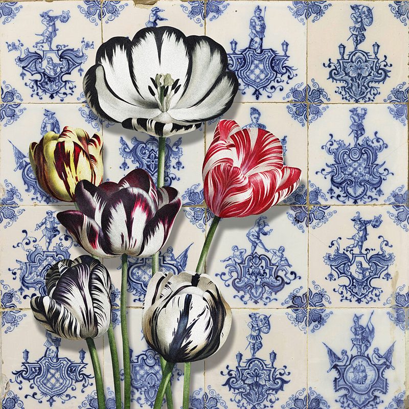 Variegated Tulips on Tiles art print by Marja van den Hurk for $57.95 CAD