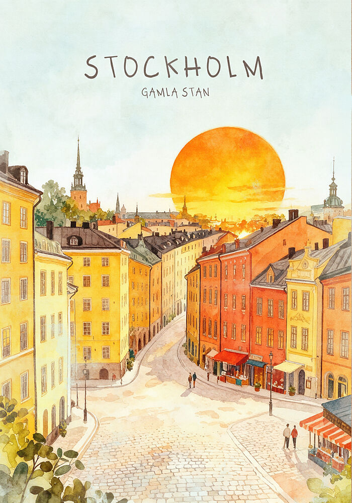 Stockholm Gamla Stan Sunset art print by Neetesh Kumar for $57.95 CAD