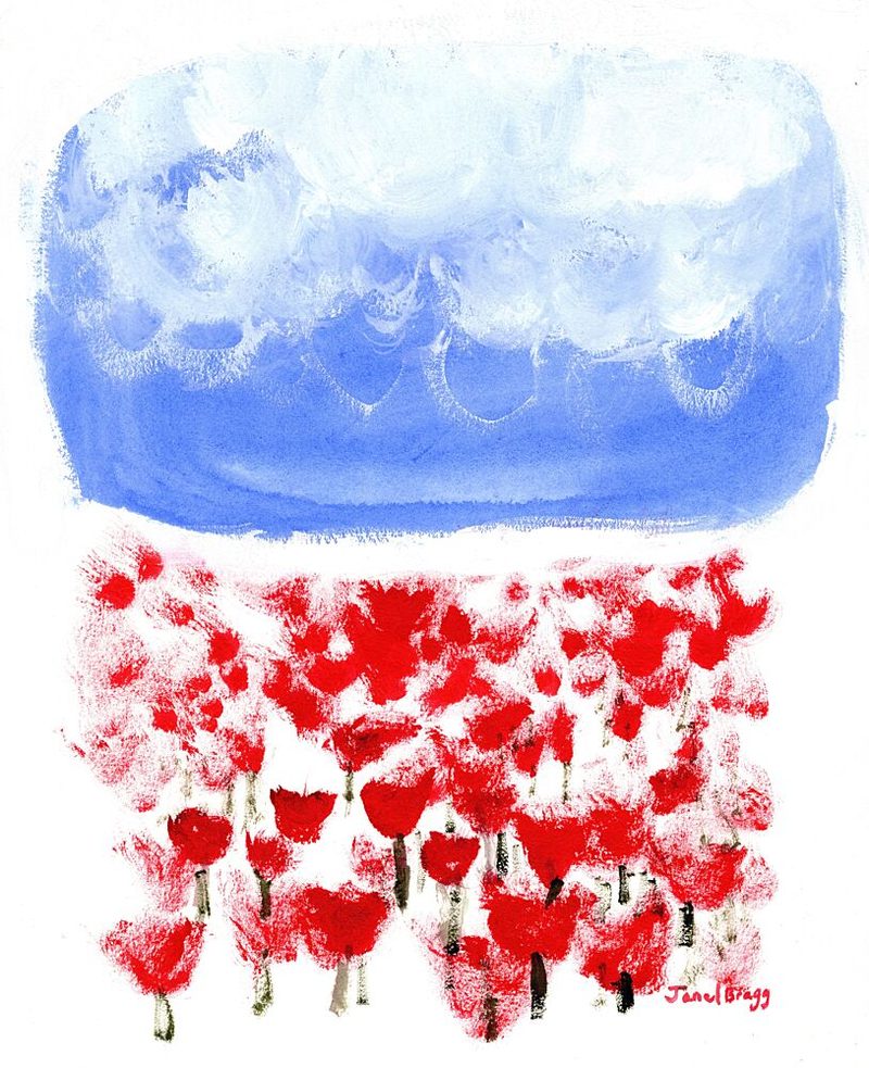 Red Flowers Blue Sky art print by Janel Bragg for $57.95 CAD