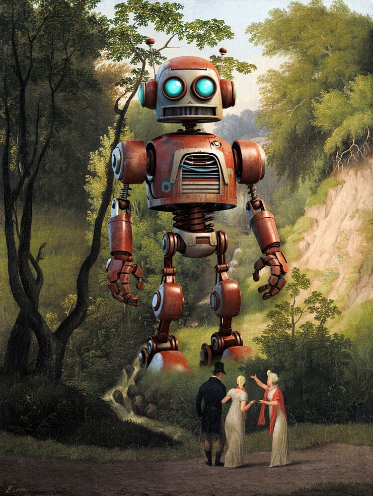 Giant Robot Pastoral art print by Marja van den Hurk for $57.95 CAD