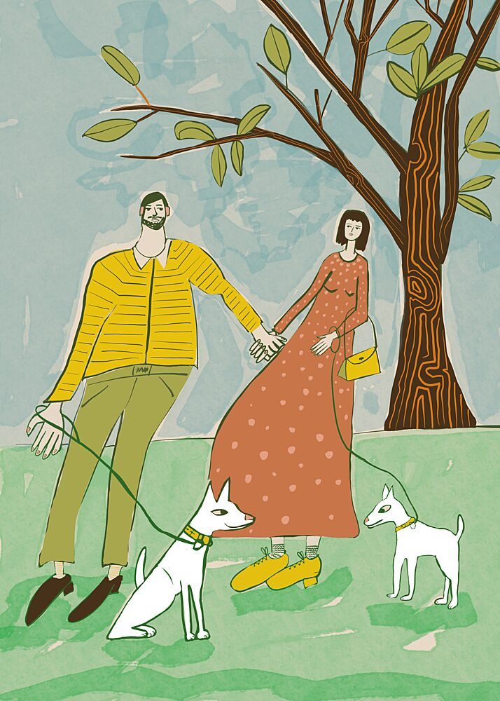 Happy Couple with Dogs art print by Sharyn Bursic for $57.95 CAD