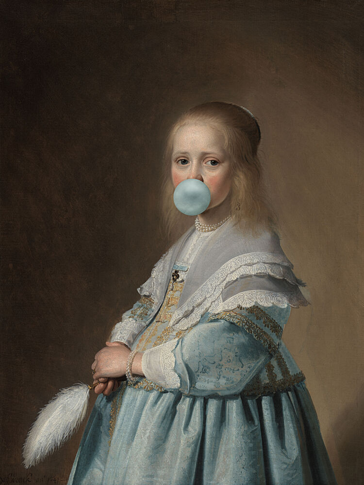 Whimsical Bubblegum Girl art print by Marja van den Hurk for $57.95 CAD