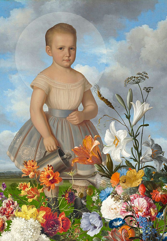 Innocent Child Watering Flowers art print by Marja van den Hurk for $57.95 CAD