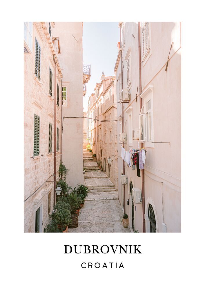 Streets of Dubrovnik Croatia Travel Poster art print by Raisa Zwart for $57.95 CAD