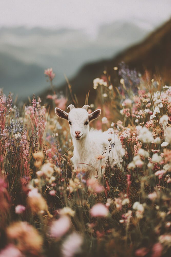 Goat in Bloom art print by Treechild for $57.95 CAD