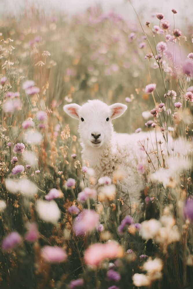 Sheep in Bloom art print by Treechild for $57.95 CAD
