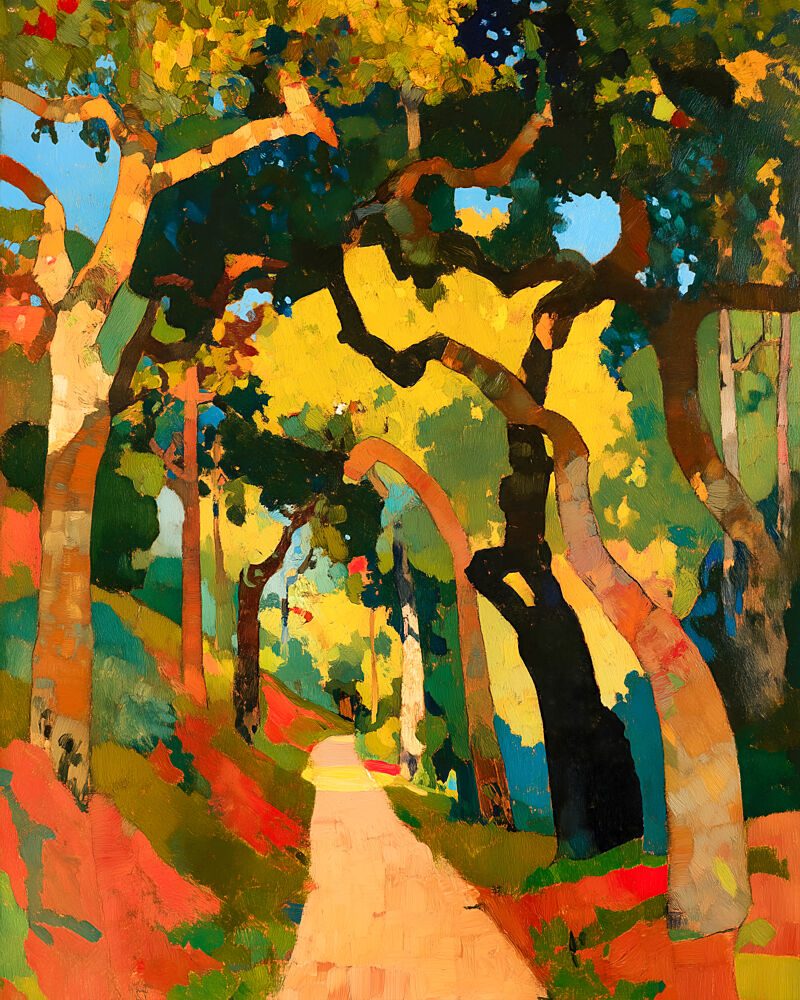 Sunlit Forest Path art print by Dotz and Cats for $57.95 CAD