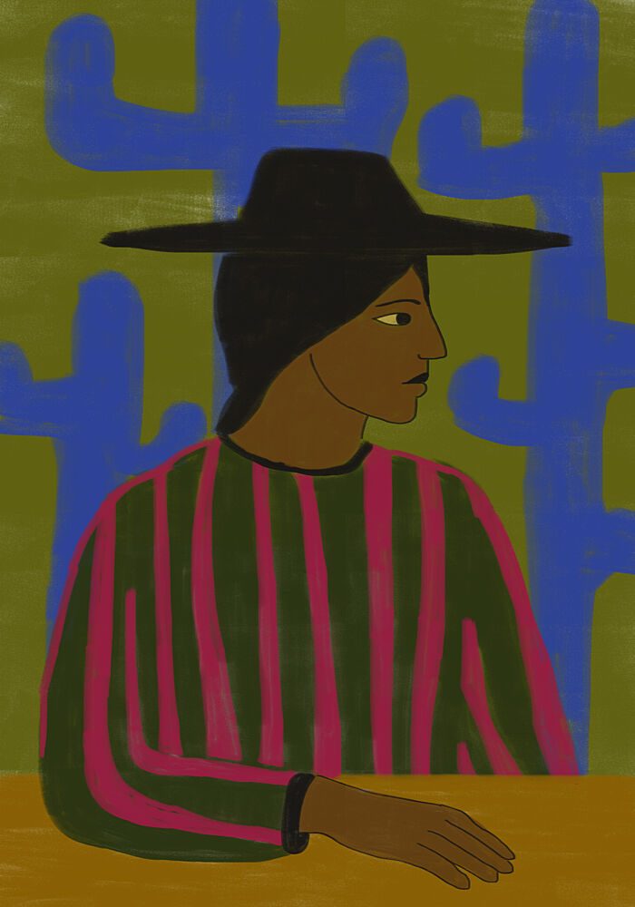 Southwestern Woman with Blue Cactus art print by The Miuus Studio for $57.95 CAD