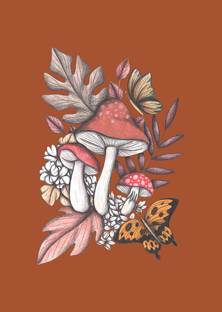 Whimsical Autumn Fungi art print by Cecilia Battaini for $57.95 CAD