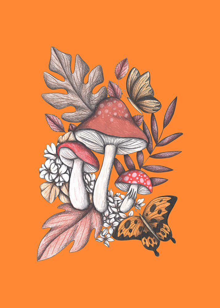 Whimsical Autumn Mushrooms art print by Cecilia Battaini for $57.95 CAD