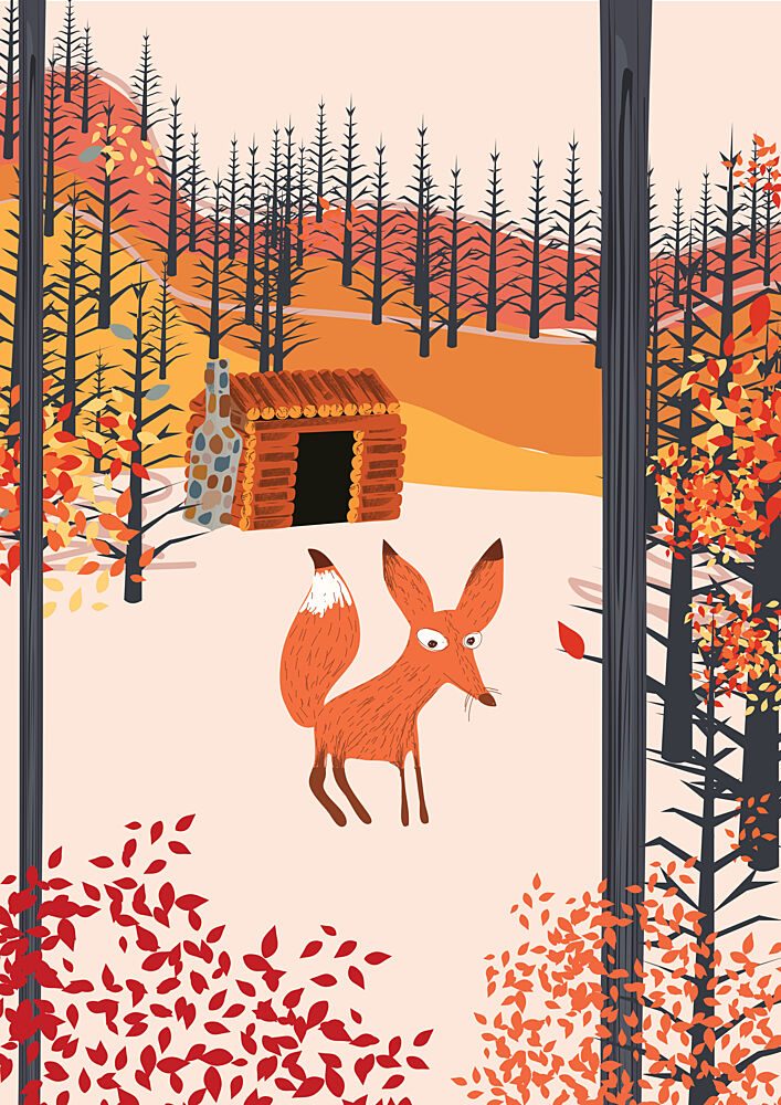 Fox and Cozy Cabin art print by Nicholas for $57.95 CAD