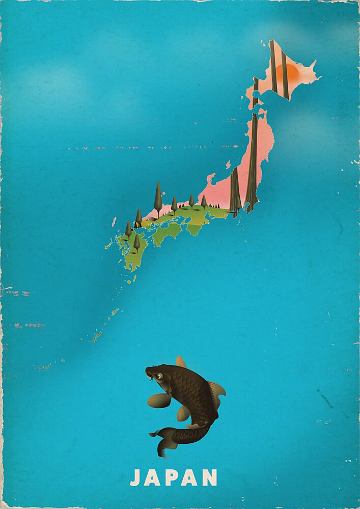 Japan Koi Map art print by Nicholas for $57.95 CAD