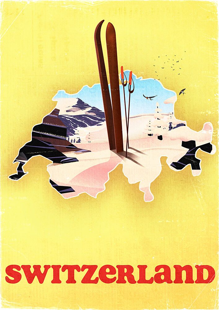 Switzerland Ski Adventure art print by Nicholas for $57.95 CAD