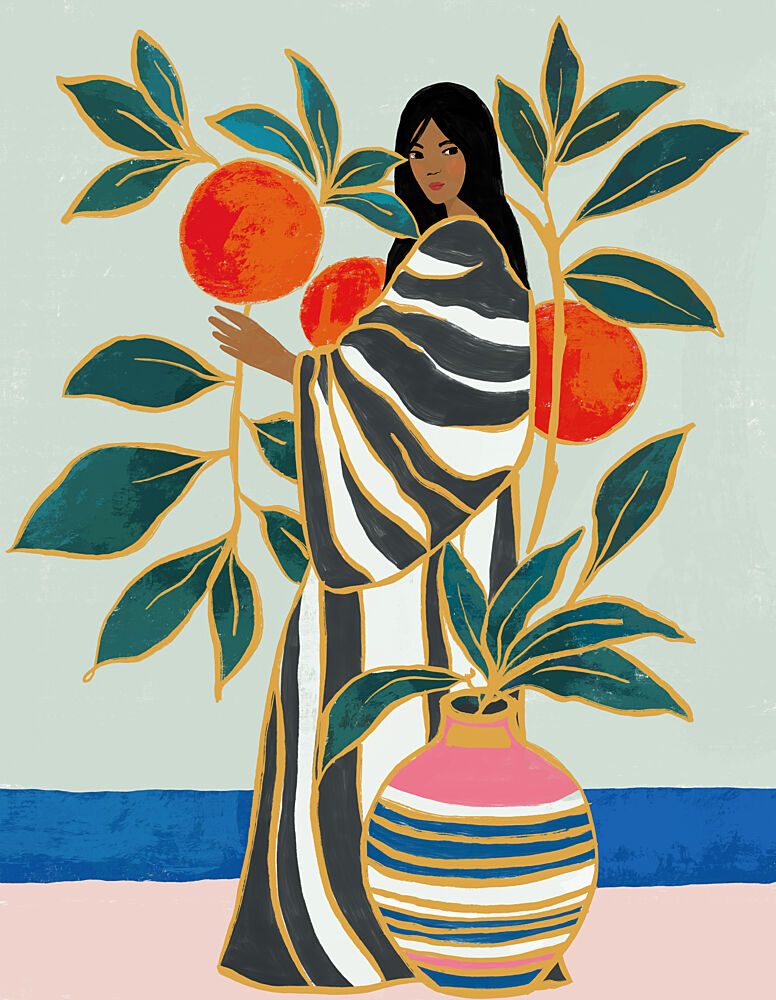 Woman Among Oranges art print by Dotz and Cats for $57.95 CAD