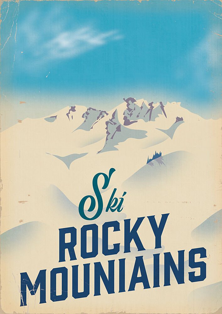 Retro Rocky Mountains Skiing art print by Nicholas for $57.95 CAD
