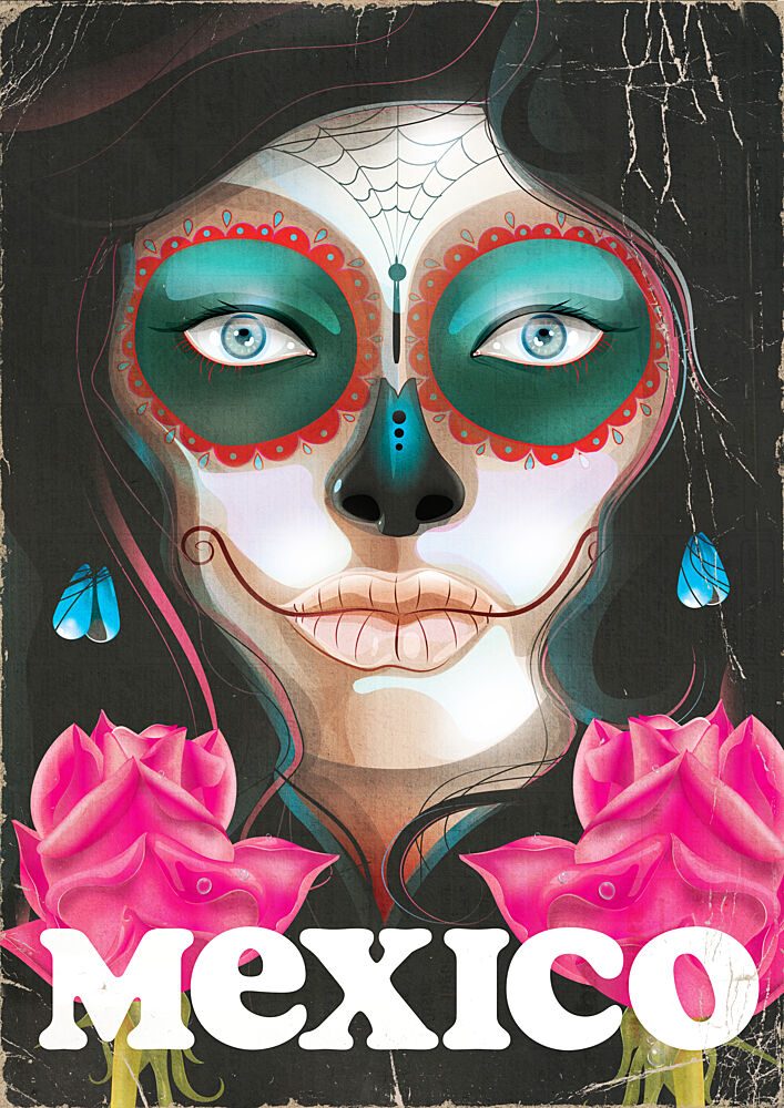 Vibrant Mexican Calavera art print by Nicholas for $57.95 CAD