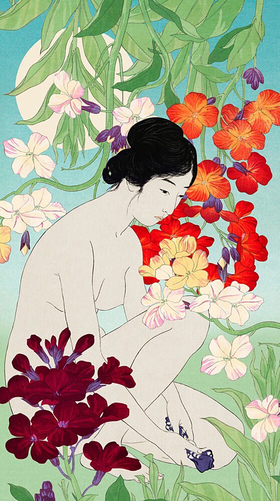 Japanese Woman Flower Garden art print by Marja van den Hurk for $57.95 CAD