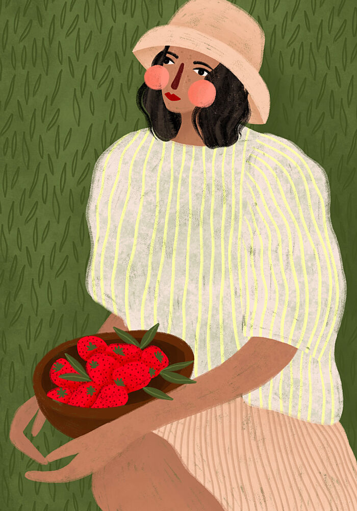 Woman with Berry Bowl art print by Bea Muller for $57.95 CAD