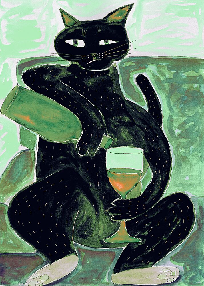 Black Cat Pours Wine art print by Sharyn Bursic for $57.95 CAD