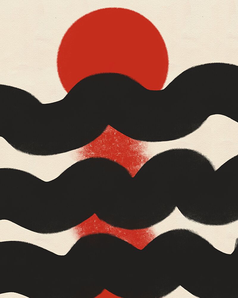 Red Sun Black Waves art print by Deepthi S for $57.95 CAD