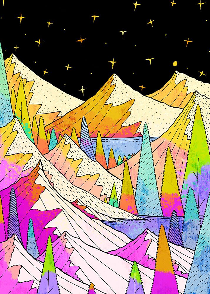 Colorful Mountain Night art print by Stephen Wade for $57.95 CAD