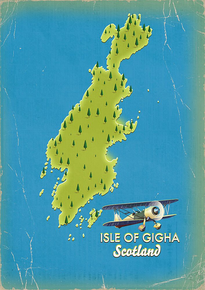 Isle Gigha Biplane Map art print by Nicholas for $57.95 CAD