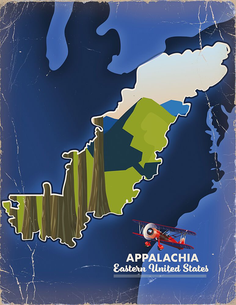 Appalachia Map Biplane art print by Nicholas for $57.95 CAD