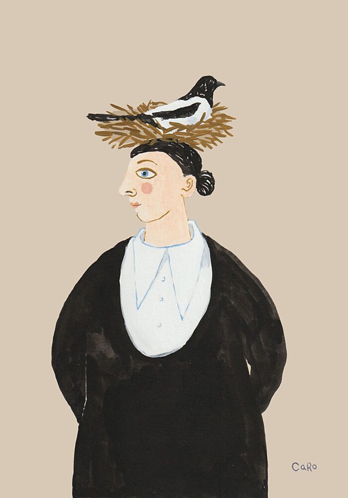 Whimsical Woman with Magpie art print by Caroline Roberts for $57.95 CAD