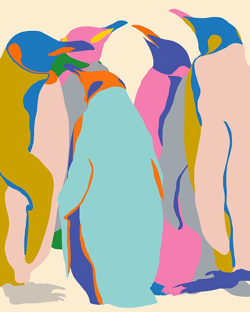 Colorful Abstract Penguins art print by Uma Gokhale for $57.95 CAD