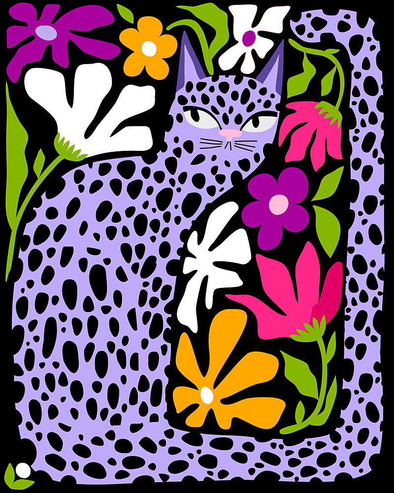 Spotted Floral Cat art print by Uma Gokhale for $57.95 CAD