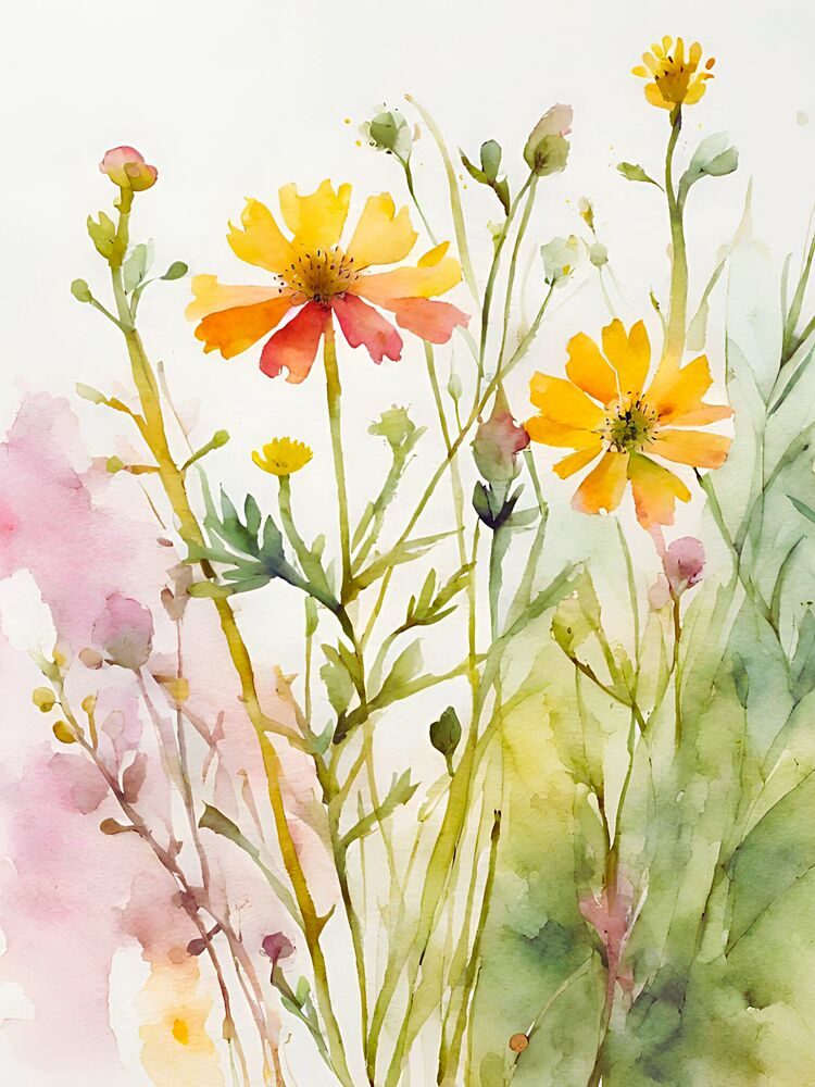 Vibrant Watercolor Wildflowers art print by Ohkimiko for $57.95 CAD