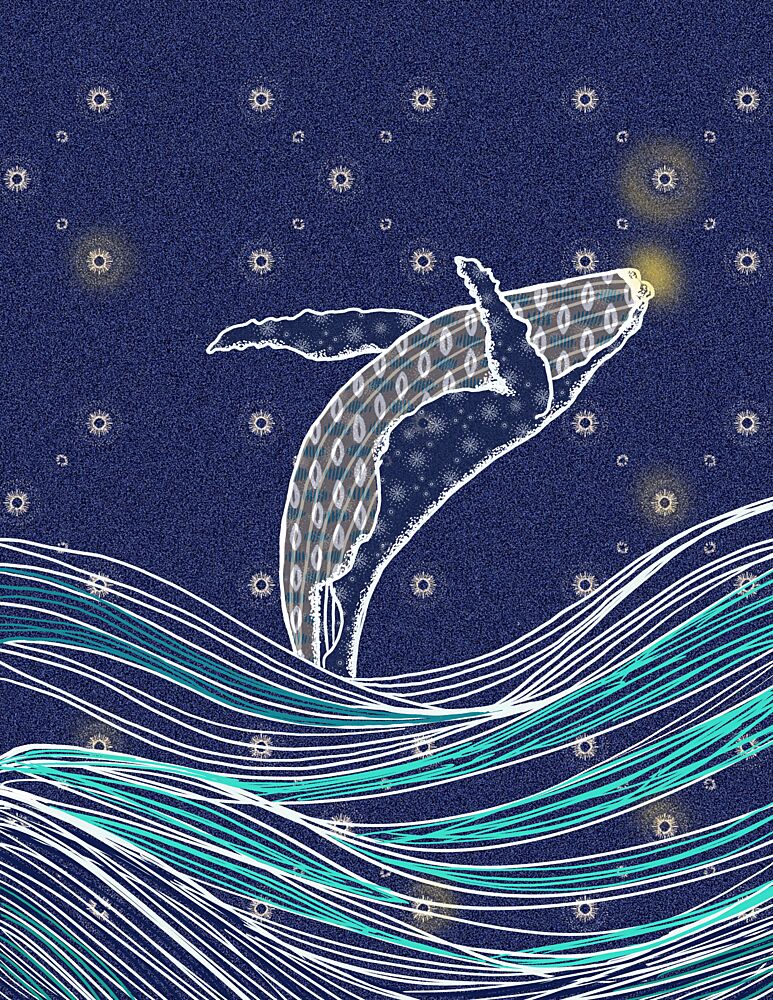 Leaping Whale Starry Night art print by Art by the Ocean for $57.95 CAD