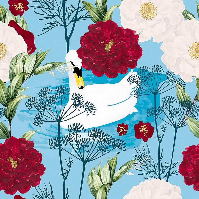 Elegant Swan Floral Pond art print by Uma Gokhale for $57.95 CAD