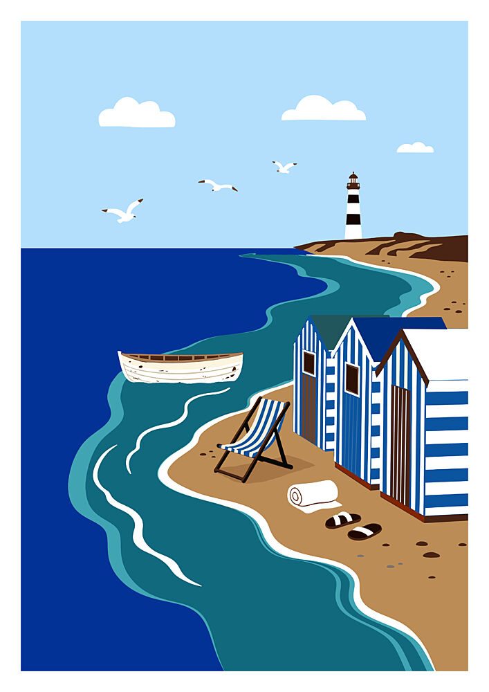 Lighthouse Beach Huts art print by Casa Cartissi for $57.95 CAD