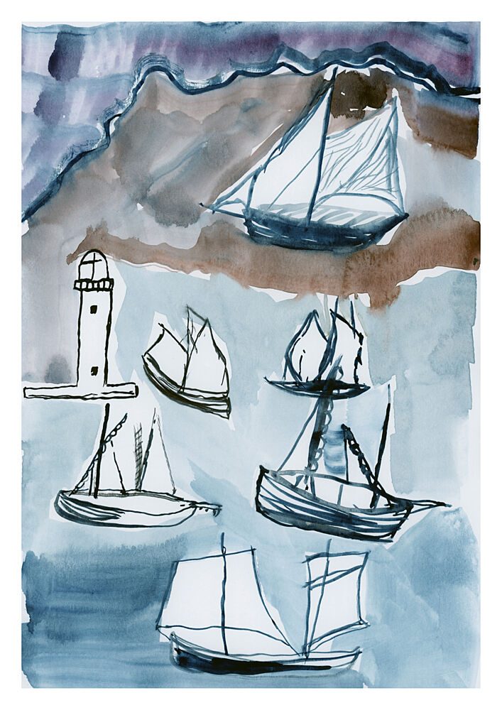 Watercolor Sailing Scene art print by Cartissi for $57.95 CAD