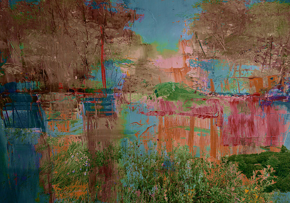 Colorful Abstract Waterscape art print by Cesare Bellassai Art for $57.95 CAD