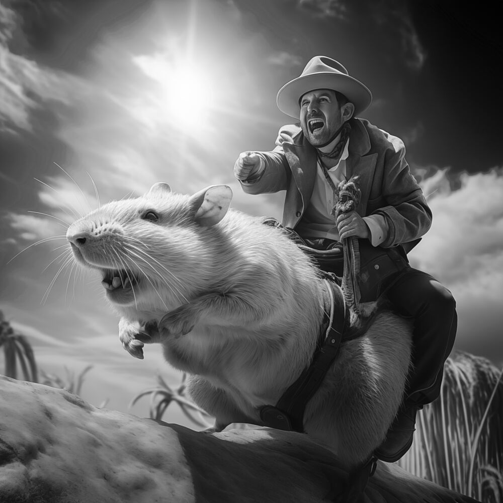 Man Rides Giant Rat art print by Andreas Magnusson for $57.95 CAD