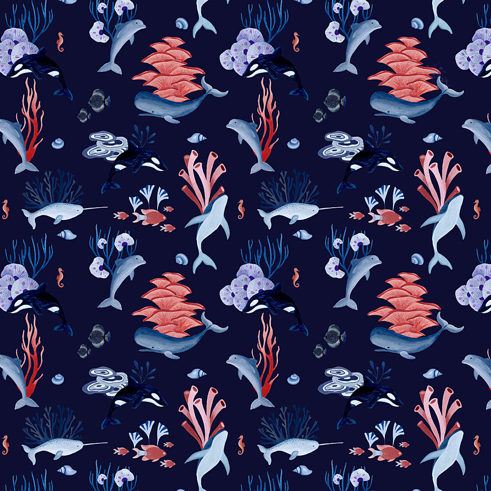 Marine Life Pattern art print by Julie Lesouef for $57.95 CAD