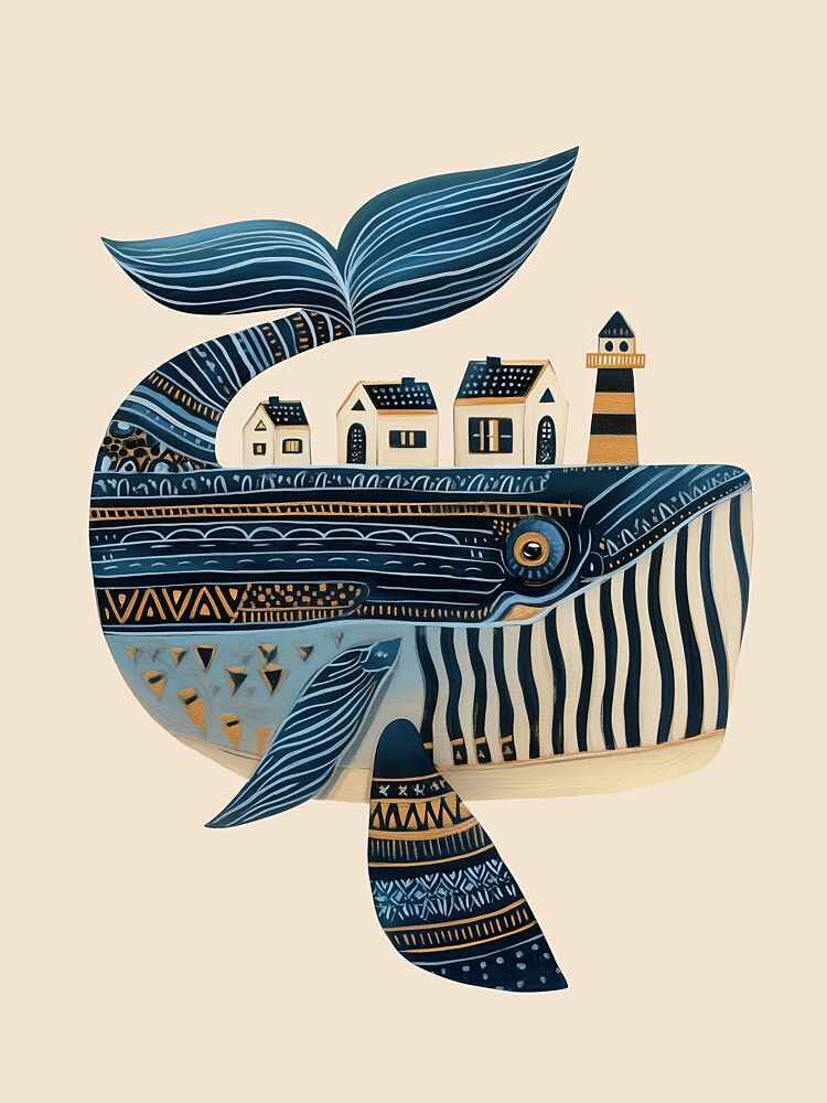 Whimsical Whale Village art print by City Art for $57.95 CAD