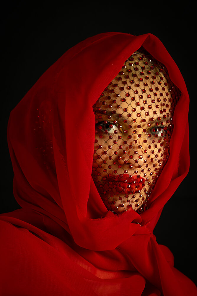 Red Veiled Woman art print by Ronit Dizialowski for $57.95 CAD
