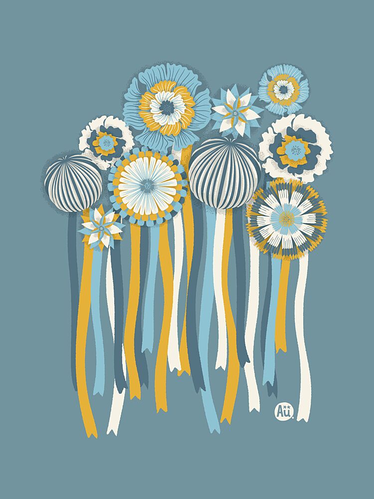 Blue Yellow Floral Ribbons art print by Aia Ueno for $57.95 CAD