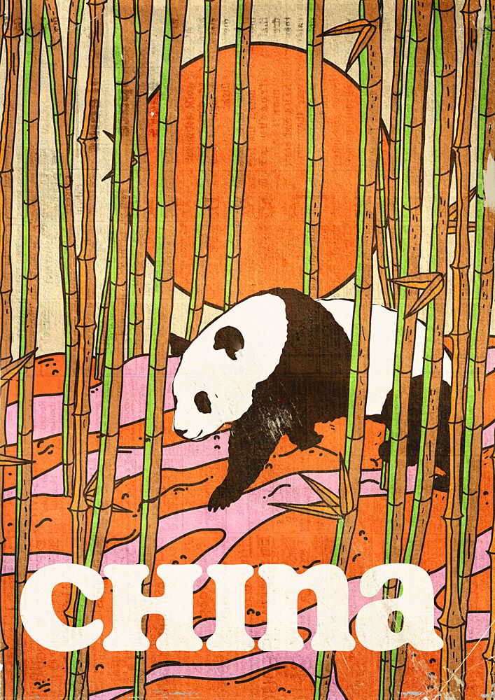 Panda in Bamboo Sunset art print by Nicholas for $57.95 CAD