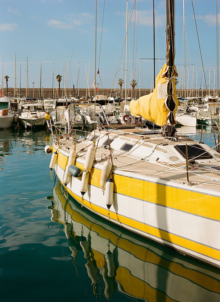 Golden Marina Sailboat art print by Bethany Young for $57.95 CAD