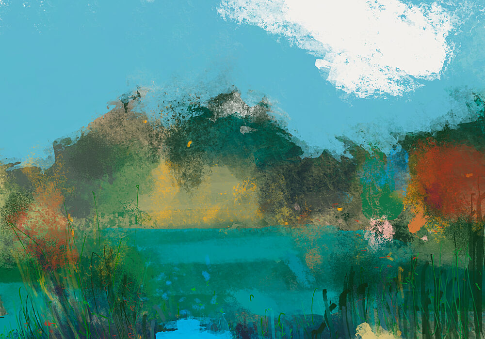 Vibrant Abstract Landscape art print by Cesare Bellassai Art for $57.95 CAD